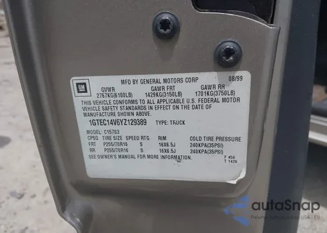 2000 GMC Sierra 1500 Sl from USA, damaged, VIN 1GTEC14V6YZ129389